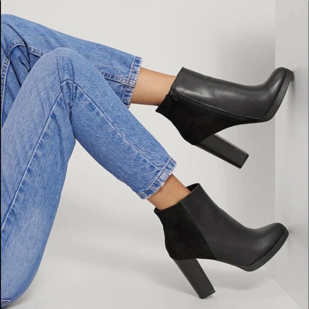 SHEIN Side Zip Almond Stack Heel Booties